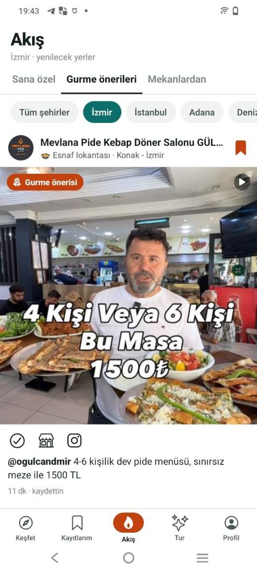 Akış: gurme önerisi kartı
